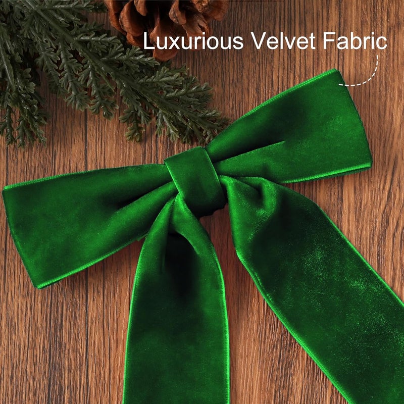Zesua Christmas Decorations - Christmas Bows - 24 Pcs 7 x 6 inch Medium Green Velvet Bows for Christmas Tree - Xmas Ribbon Ornaments - Home Decor for Wreath Garland Gift Wrapping Crafts Wedding Party - Image 3